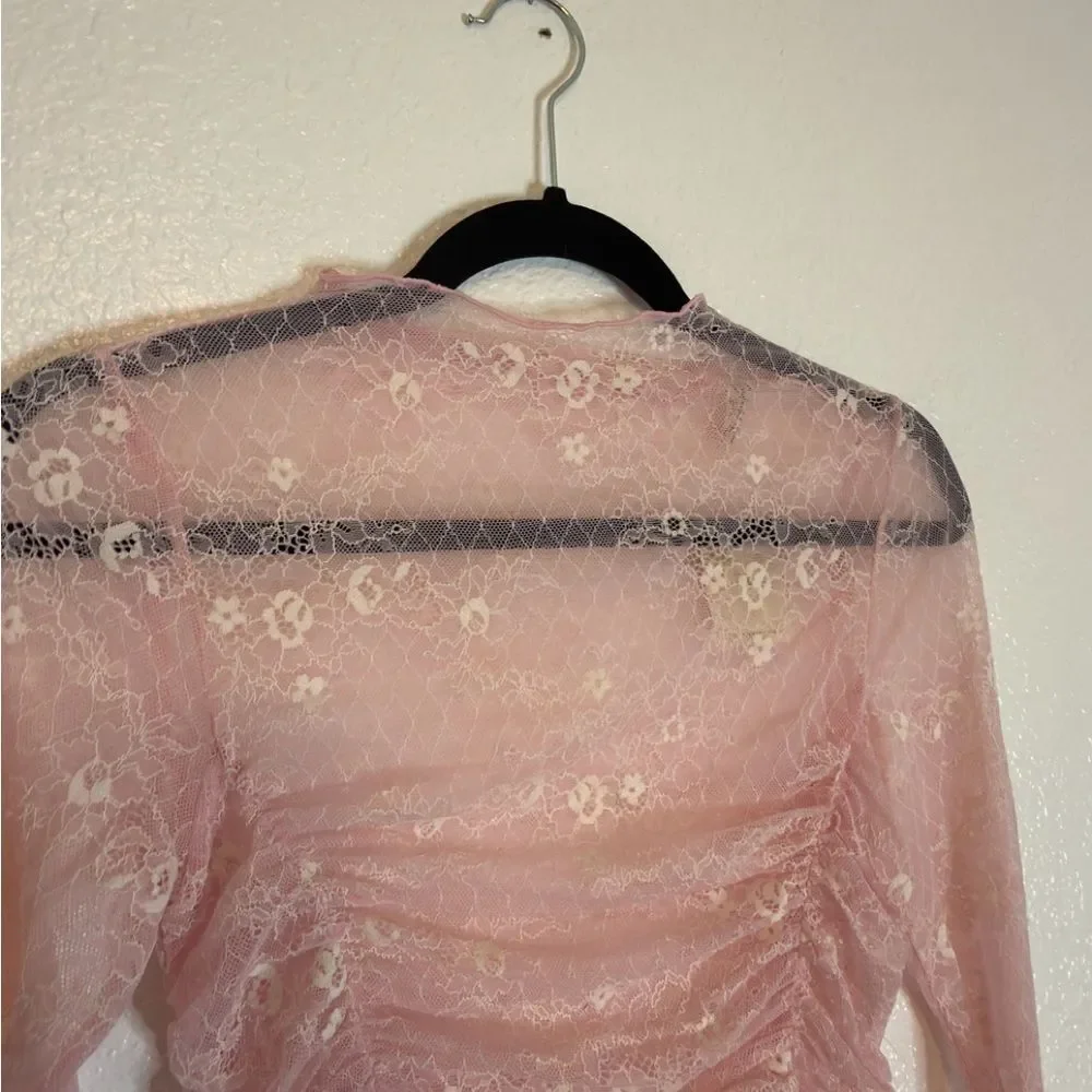 New Free People Pink Lace Lolita romantic cottagecore Long Sleeve Top